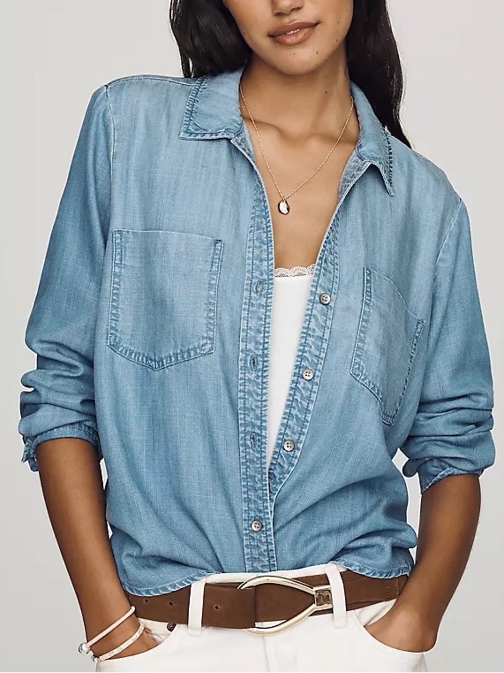Anthropologie Cloth & Stone Denim Chambray Button Down Shirt Size Small